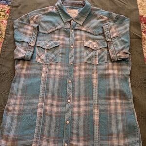 Vintage Teal and Gray Snap Up Short Sleeve Shirt